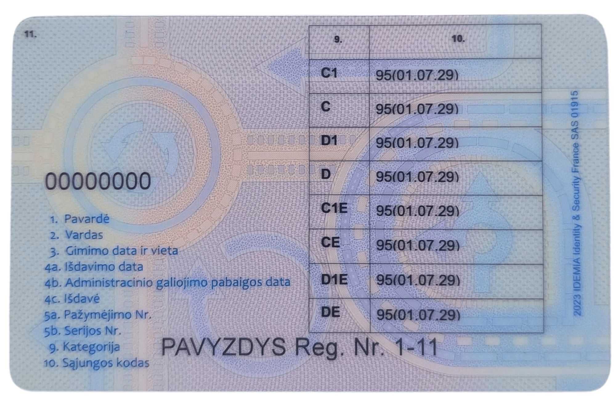 Vairuotojo kvalifikacijos kortelės pavyzdys